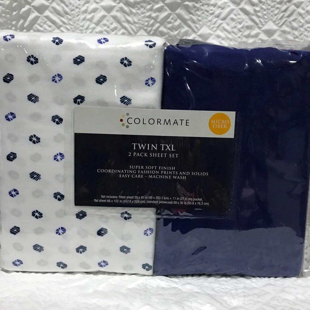 Colormate Twin XL Sheet Sets (2) Sears Brand Blue White Unisex